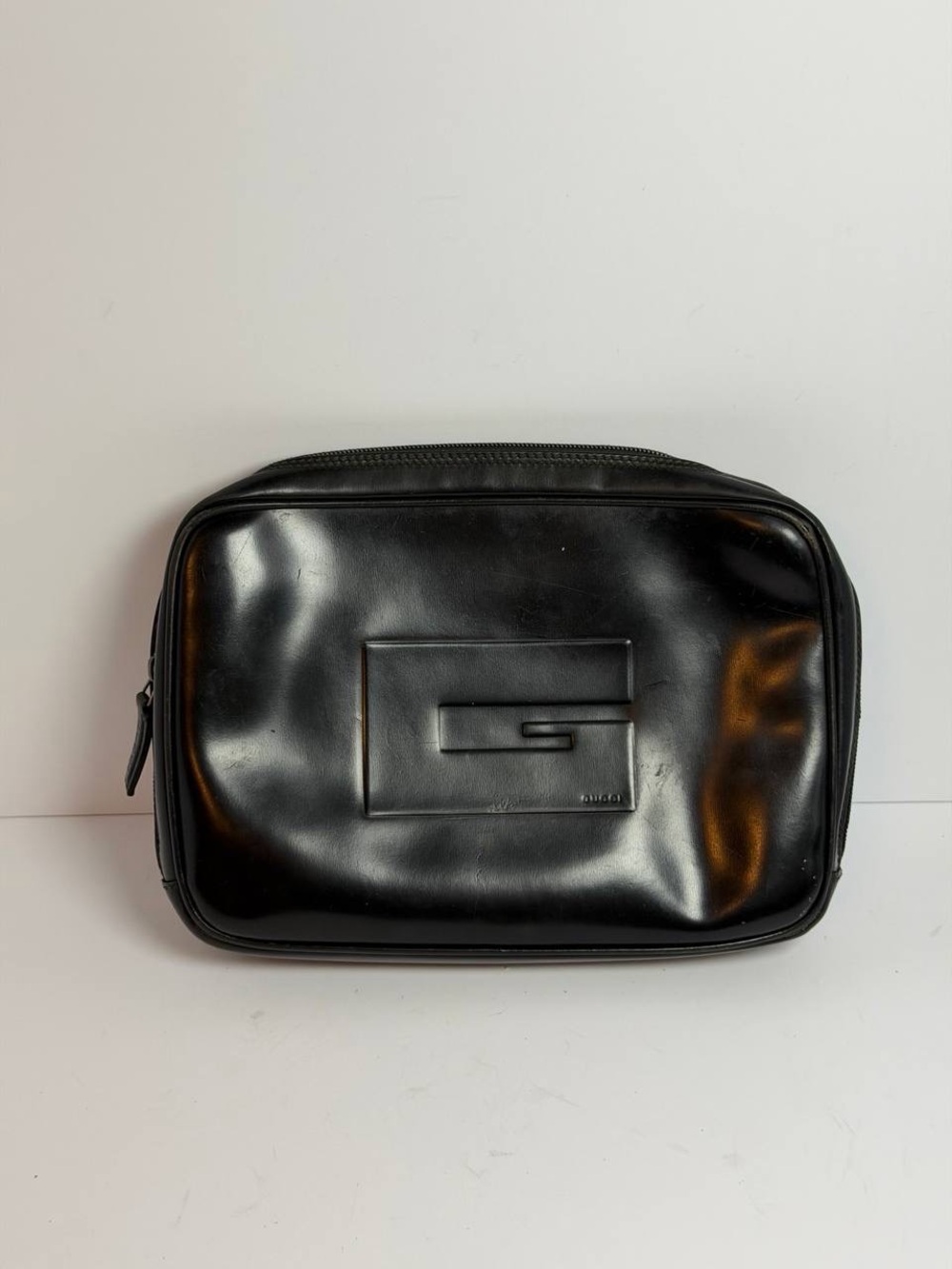 Gucci Tom Ford Era Square G Logo Black Patent Leather Clutch